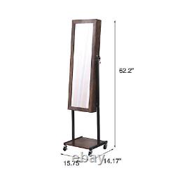 Full Length Mirror Jewelry Cabinet Free Standing Armoire Storage Organizer withLED