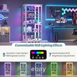 Glass Curio Cabinet with RBG Lights, 5-Tiers Display Cases for Collectibles