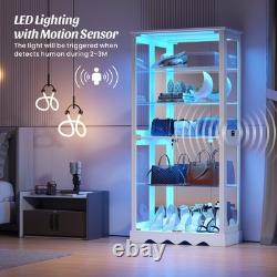 Glass Curio Cabinet with RBG Lights, 5-Tiers Display Cases for Collectibles