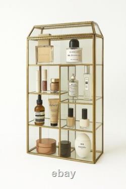 Glass Display Cabinet Brass Frame Mirrored Back Curio Shelf Collectible Case Glass Display Cabinet Brass Frame Mirrored Back Curio Shelf Collectible Case