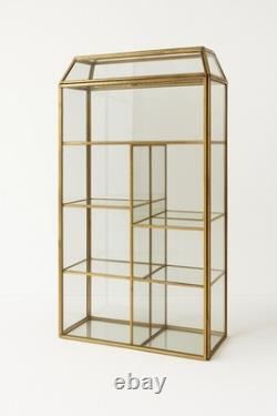 Glass Display Cabinet Brass Frame Mirrored Back Curio Shelf Collectible Case