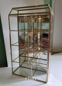 Glass Display Cabinet Brass Frame Mirrored Back Curio Shelf Collectible Case