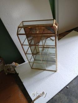 Glass Display Cabinet Brass Frame Mirrored Back Curio Shelf Collectible Case