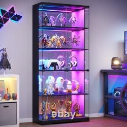 Glass Display Cabinet with Doors, RGB LED Curio Cabinet, Lockable Display Case