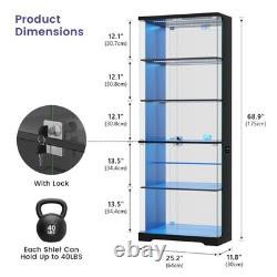 Glass Display Cabinet with Doors, RGB LED Curio Cabinet, Lockable Display Case