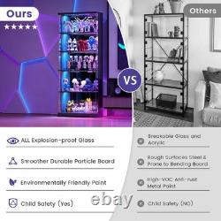 Glass Display Cabinet with Doors, RGB LED Curio Cabinet, Lockable Display Case