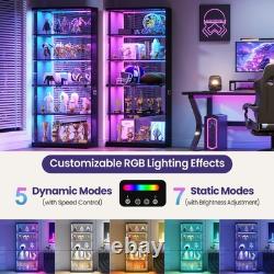 Glass Display Cabinet with Doors, RGB LED Curio Cabinet, Lockable Display Case