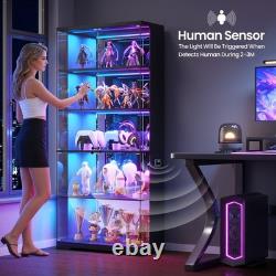 Glass Display Cabinet with Doors, RGB LED Curio Cabinet, Lockable Display Case