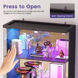 Glass Display Cabinet with Doors, RGB LED Curio Cabinet, Lockable Display Case