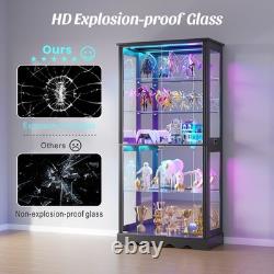 Glass Display Cabinet with RBG Lights, 5-Tiers Display Cases for Collectibles