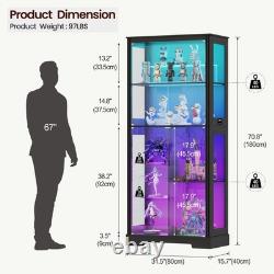 Glass Display Cabinet with RGB Light 7-Tier Show Case with Large Shelf, Black