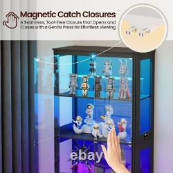 Glass Display Cabinet with RGB Light 7-Tier Show Case with Large Shelf, Black