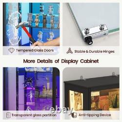 Glass Display Cabinet with RGB Light 7-Tier Show Case with Large Shelf, Black