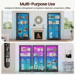 Glass Display Cabinet with RGB Light 7-Tier Show Case with Large Shelf, Black