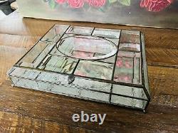 Glass Jewelry Box Vintage Leaded Etched Beveled Glass Keepsake Display Case 11