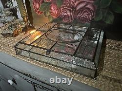 Glass Jewelry Box Vintage Leaded Etched Beveled Glass Keepsake Display Case 11