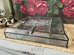 Glass Jewelry Box Vintage Leaded Etched Beveled Glass Keepsake Display Case 11