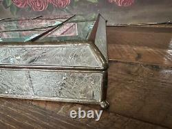 Glass Jewelry Box Vintage Leaded Etched Beveled Glass Keepsake Display Case 11