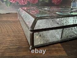 Glass Jewelry Box Vintage Leaded Etched Beveled Glass Keepsake Display Case 11