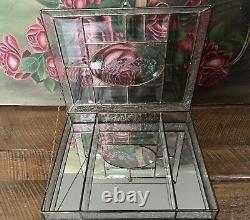 Glass Jewelry Box Vintage Leaded Etched Beveled Glass Keepsake Display Case 11