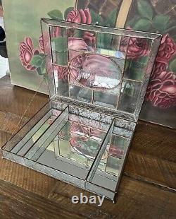 Glass Jewelry Box Vintage Leaded Etched Beveled Glass Keepsake Display Case 11