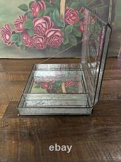 Glass Jewelry Box Vintage Leaded Etched Beveled Glass Keepsake Display Case 11