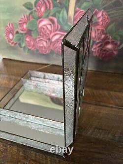 Glass Jewelry Box Vintage Leaded Etched Beveled Glass Keepsake Display Case 11