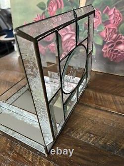 Glass Jewelry Box Vintage Leaded Etched Beveled Glass Keepsake Display Case 11