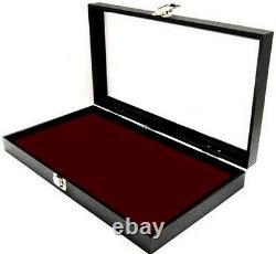 Glass Lid Burgundy Pad Display Box Case Militaria Medals Pins Jewelry Knife