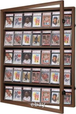Graded Trading Card Display Case 35 Sport Baseball PSA Slabs Walnut Wood Cabinet