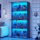 Guexl Display Cabinet with Glass Doors- 4-Tier Curio Cabinet with 3 Color Lights