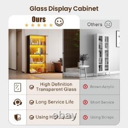 Guexl Display Cabinet with Glass Doors- 4-Tier Curio Cabinet with 3 Color Lights