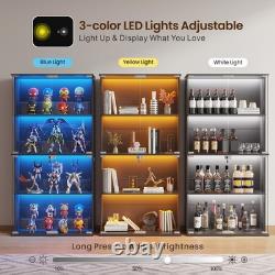 Guexl Display Cabinet with Glass Doors- 4-Tier Curio Cabinet with 3 Color Lights