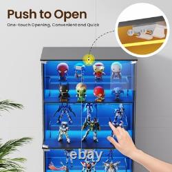 Guexl Display Cabinet with Glass Doors- 4-Tier Curio Cabinet with 3 Color Lights