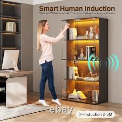 Guexl Display Cabinet with Glass Doors- 4-Tier Curio Cabinet with 3 Color Lights