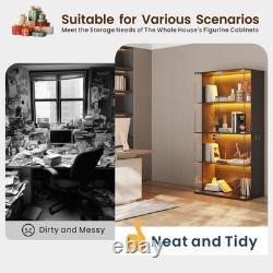 Guexl Display Cabinet with Glass Doors- 4-Tier Curio Cabinet with 3 Color Lights