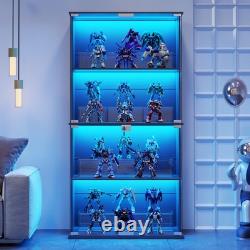 Guexl Display Cabinet with Glass Doors- 4-Tier Curio Cabinet with 3 Color Lights