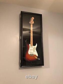 Guitar Display Case Electric Black Solid Wood Cabinet Gibson Fender Shadow Box