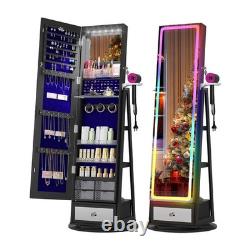 Gurexl 360° Swivel Jewelry Cabinet Standing, Lockable RGB Full Length Mirror
