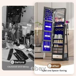 Gurexl 360° Swivel Jewelry Cabinet Standing, Lockable RGB Full Length Mirror