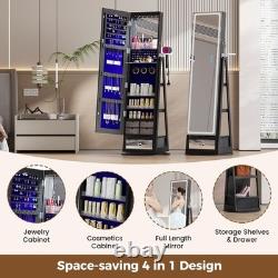 Gurexl 360° Swivel Jewelry Cabinet Standing, Lockable RGB Full Length Mirror