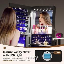 Gurexl 360° Swivel Jewelry Cabinet Standing, Lockable RGB Full Length Mirror