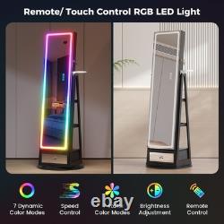 Gurexl 360° Swivel Jewelry Cabinet Standing, Lockable RGB Full Length Mirror