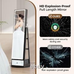 Gurexl 360° Swivel Jewelry Cabinet Standing, Lockable RGB Full Length Mirror