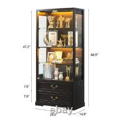 Gurexl Display Case with LED Light, Display Cabninet with Adjustable Glass Height