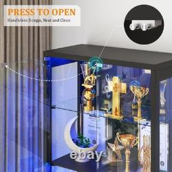 Gurexl Display Case with LED Light, Display Cabninet with Adjustable Glass Height