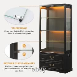 Gurexl Display Case with LED Light, Display Cabninet with Adjustable Glass Height