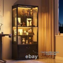 Gurexl Display Case with LED Light, Display Cabninet with Adjustable Glass Height