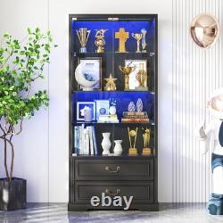 Gurexl Display Case with LED Light, Display Cabninet with Adjustable Glass Height