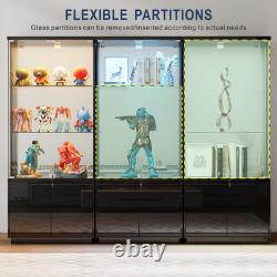Gurexl Glass Cabinet Display Case with 3-Color Lights & Adjustable Glass Shelf